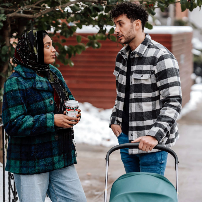 couple with stroller